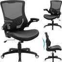 Office Chair Ergonomic Desk Chair, Computer PU Leather Home Office Chair, Swivel Mesh Back Adjustable Lumbar Support Flip-up Arms Executive Task Chair, 22.5x24x42