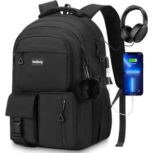 kadilong Cute School Backpack for Women,Bookbag Middle High School Bags Teen Girls,Knapsack Back Pack Stuff for College Student,Black (15,6 inch)