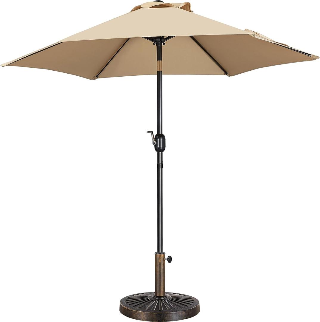 Yaheetech 7.5FT Patio Umbrella Outdoor with Heavy Duty Base Included,Table Umbrella with Push Button Tilt and Crank, UV Protection Waterproof for Yard/Outdoor/Wedding Parties and Events - Tan