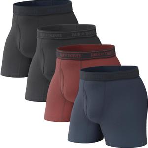 Pair of Thieves 4 Pack Mens Boxer Briefs - Soft, Stretchy, Moisture-Wicking Underwear for Men - All-Day Comfort and Support (Medium, Black/Navy)