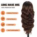 Glossy Brown Wig With Bangs Long Curly Wig For Women Long Brown Wavy Wigs Skin-Friendly Synthetic Fibers For Festival Holiday Use 26In