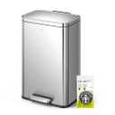 EKO Madison Brushed Stainless Steel 13.2 Gal/50L Kitchen Step Trash Can or Recycling Bin, Removable Inner Liner, Soft Close Lid, Fingerprint Resistant Finish