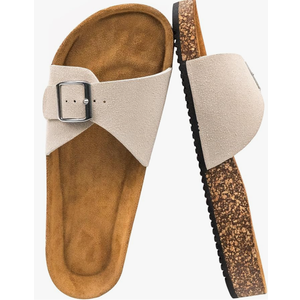 Women's Cork Footed Sandals Women Dressy Summer Beach Essentials Genuine Leather Sandals with Adjustable Buckle Comfortable Arch Support Women's Footwear Size 10