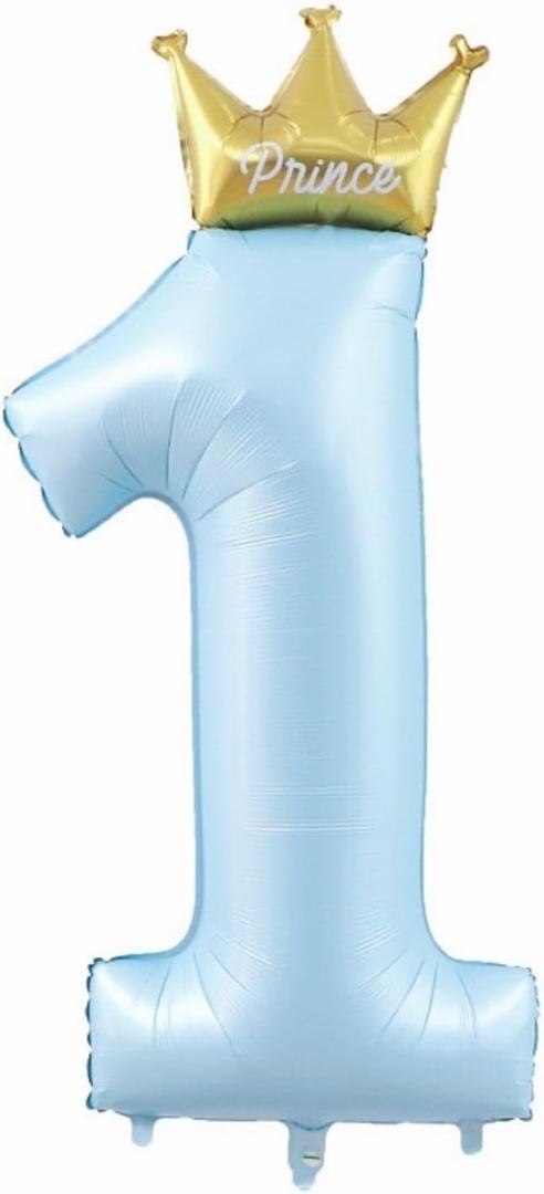 40-Inch Number 1 Balloons Whit Prince Crown, 1st Birthday Decorations for Boys, 1st Birthday Party Balloons, Prince Party Decorations Supplies. (Blue)