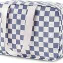 Narwey Large Toiletry Bag Women Large Cosmetic Bag Travel Makeup Bag Organizer Medicine Bag for Toiletries Essentials Accessories (Grayish Blue Checkerboard)