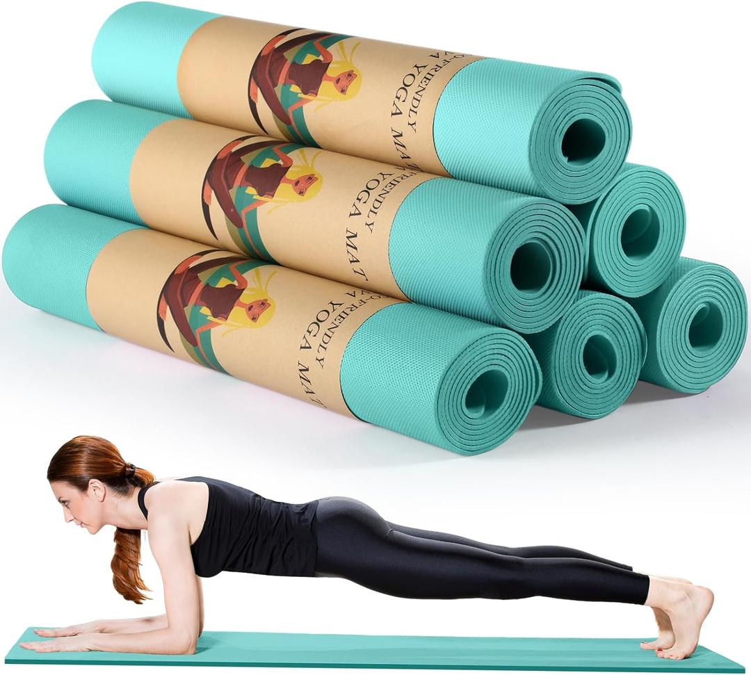 Timgle 6 Pack Yoga Mats Bulk Non Slip Exercise Yoga Mat Thick Anti Slip Tear Resistant Sports Gym for Fitness Stretching Home Workout and Studio (Blue-green)