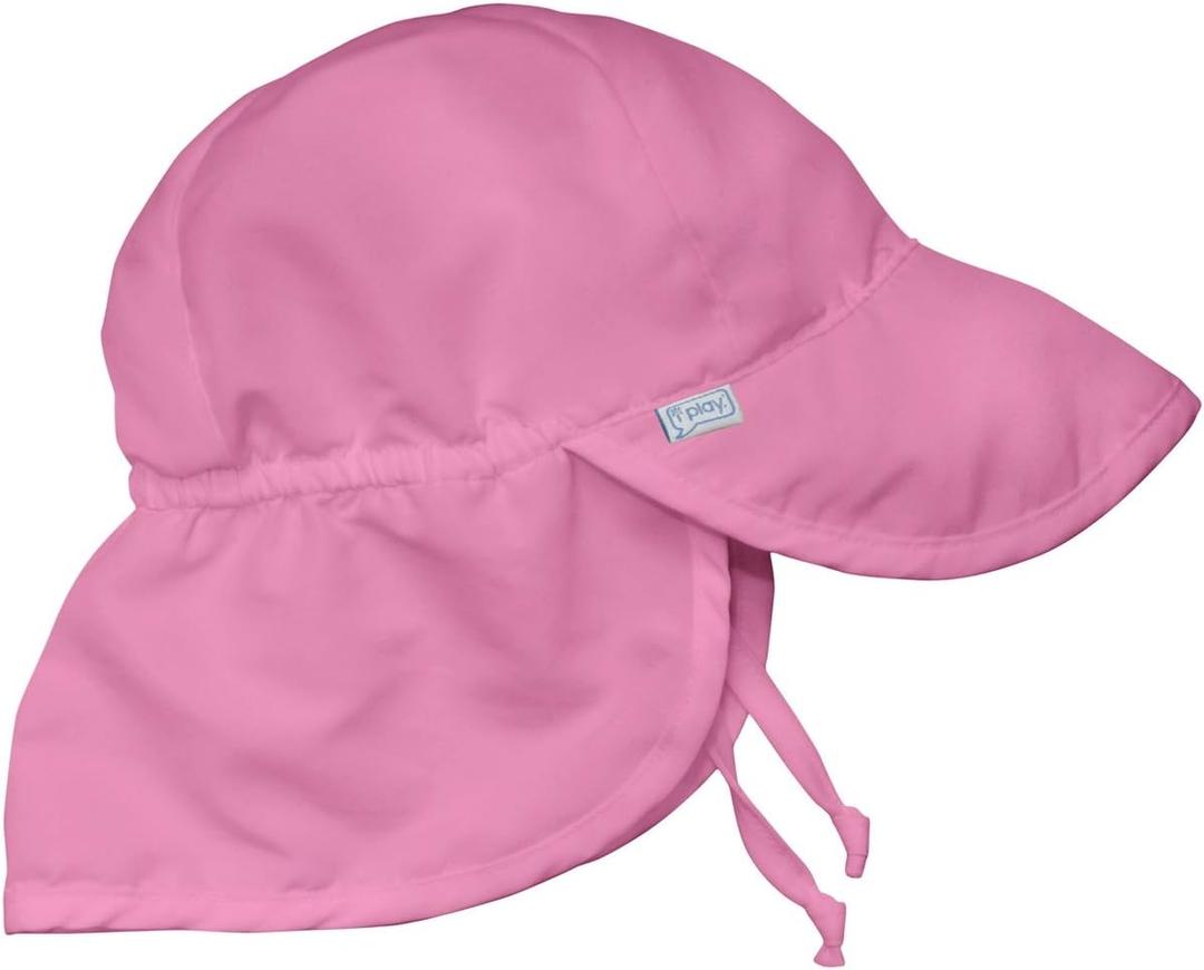 i play. by Green Sprouts Baby & Toddler Flap Sun Protection Hat, All-Day UPF 50+ Sun Protection for Head, Neck & Eyes, Light Pink, 0-6 Months