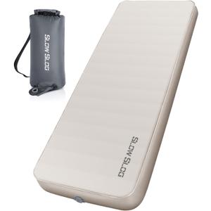 Self-Inflating Sleeping Mats for Camping 4in Ultra-Thick Foam Sleeping Pad Inflatable Camping Mattress with Pump Sack, Portable Camping Pad for 4-Season, Cream Widened Single (79x30x4in) with Pump Sack