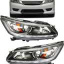 munirater 1 Pair Headlights Replacement for A-ccord Sedan 2013 2014 2015 Headlamp DRL Halogen Black Driver and Passenger Side RH&LH