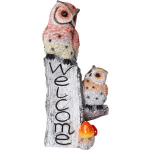Lily's Home Owl Garden Statue with Welcome Sign - Fake Owl Decoy Bird Scarecrow Sculpture for Outdoor Protection