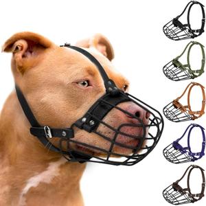 Pitbull Dog Muzzle Breathable metai Baskenfo
Large Dogs Amstaff Staffordshire Terrier Secure Wire Mask Adjustable Durable Leather Straps Biting Chewing Barking (Black)