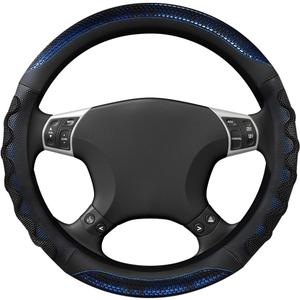 Yourkar Car Steering Wheel Cover, 15 Inch Leather Round Comfy Grip Steering Wheel Protector, Anti-Slip Steering Wheel Cover with 3D Honeycomb for Most Vehicles, Car Accessories (Blue)