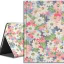 Compatible with iPad Case iPad Air 7th/6th 11" 2025/ iPad Air 5th/4th Gen 10.9" - Folio Cute Cover - with Flower Art Design for Women Girls - Leather Pink White Red Floral Wildflower