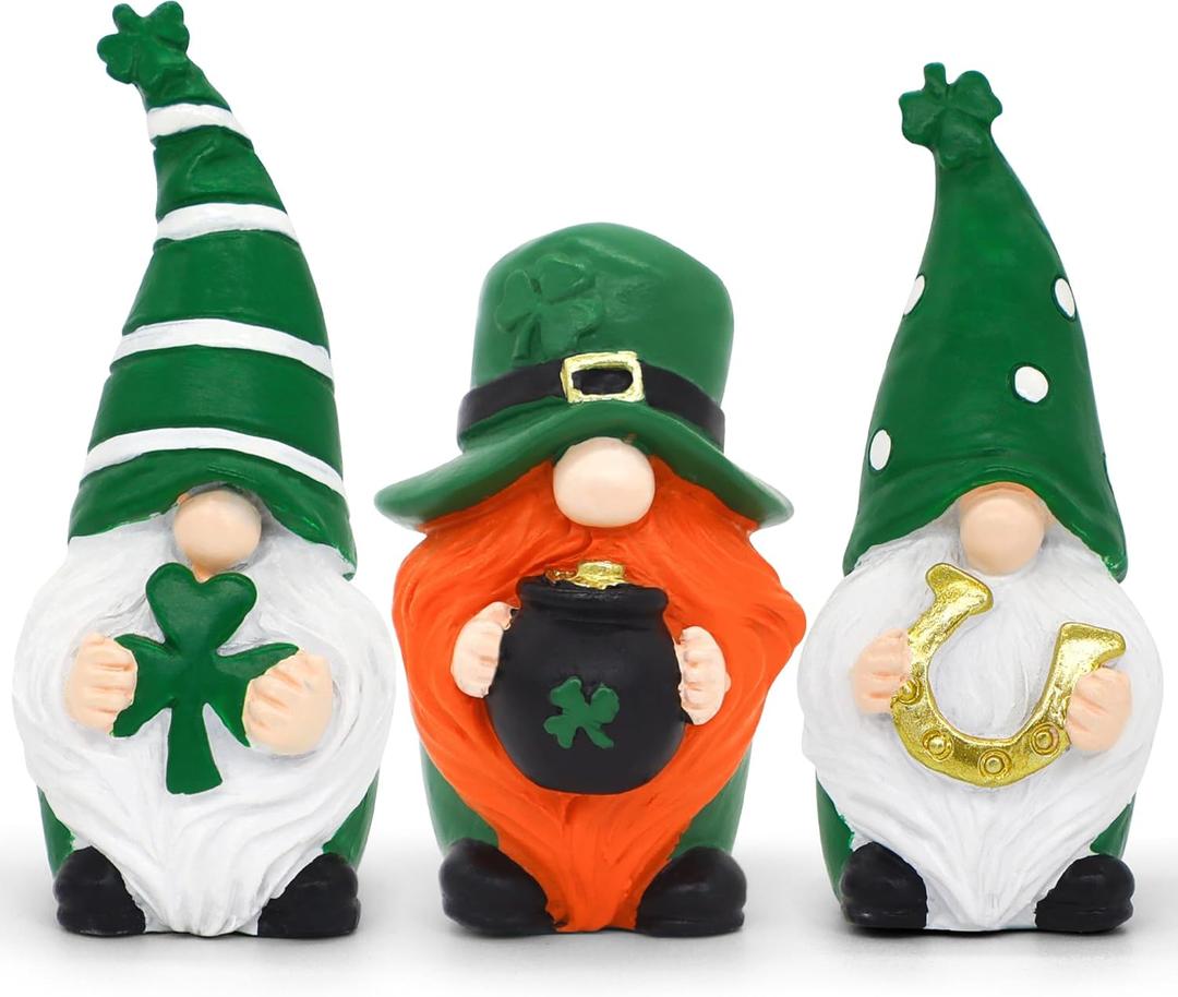 St Patricks Day Decorations St Patricks Day Gnomes 3pcs Mini Size Green Irish Leprechaun Figurine for St Patricks Day Decorations Indoor St. Patrick's Day Gifts