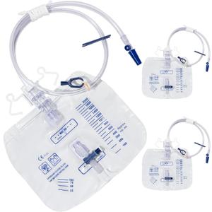 2000mL Catheter Bags for Men and Women 3 Pack Professional Urinary Drainage Bags with Enhanced Anti-Reflux Drip Chamber, 48 Thickened Drainage Tube, Adjustable Clips & Hanging Hook