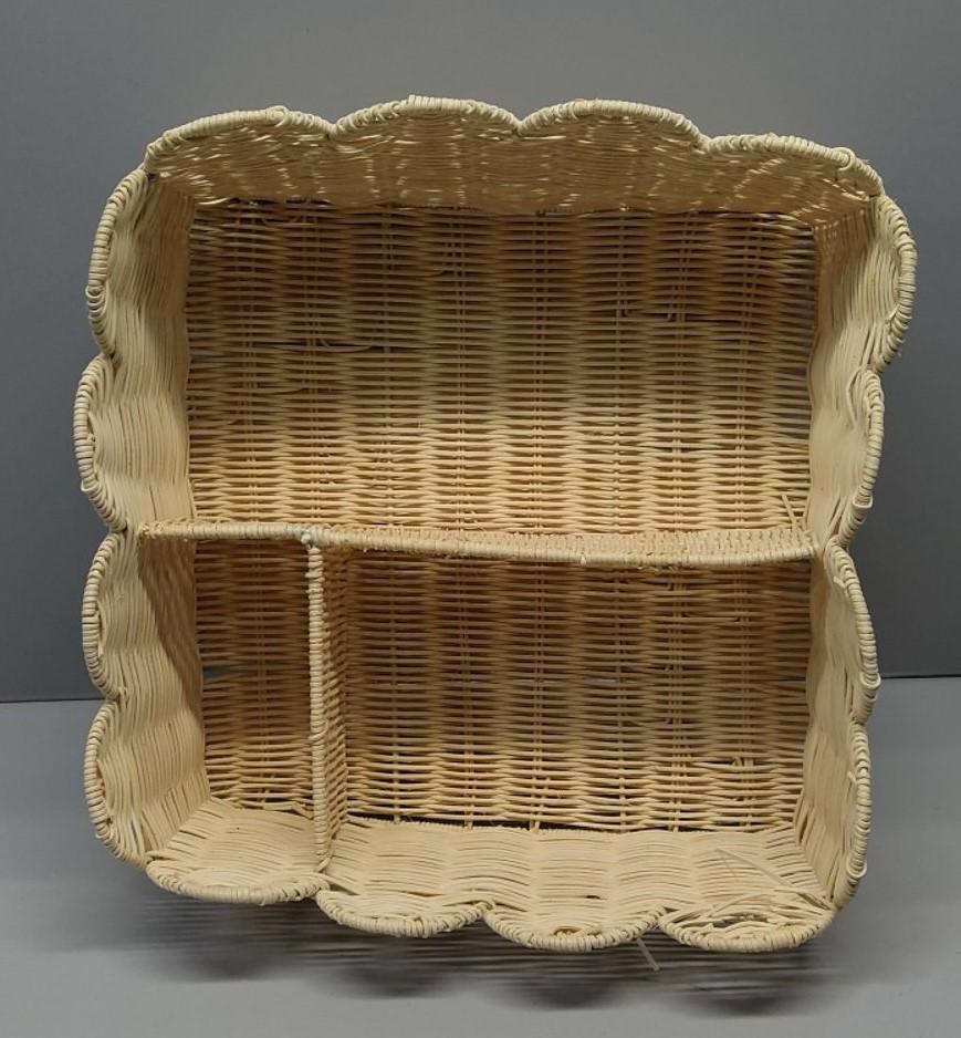 Wicker Divided Storage Basket, Rectangular Hand-woven Baskets Plastic Drawer Baskets Organizer for Organizing Cabinet Coffee Table Toilet Paper Divided By 3