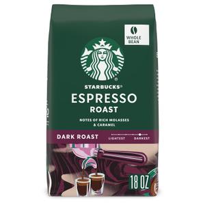 Starbucks Whole Bean Coffee, Dark Roast Coffee, Espresso Roast, 100% Arabica, 1 bag (18 oz) 
