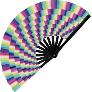 GloFX Folding Fan - Trippy - Large Rave Clack Folding Hand Fan for Men/Women - for EDM, Music Festival, Club, Event, Party, Dance, Performance, Decoration, Gift