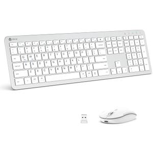 iClever Wireless Keyboard and Mouse, GK08 White Keyboard Mouse Combo, Ergonomic, Quiet, Full Size Design with Number Pad, 2.4G Connection for Mac, Windows and Computer (Silver)