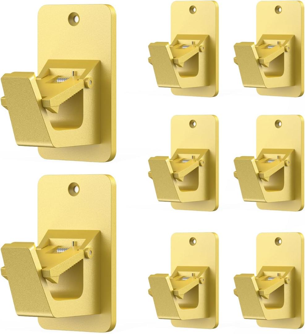 Adhesive No Drill Curtain Rod Brackets - Heavy Duty 30LB Holders for Bathroom Bedroom Kitchen, Universal Damage-Free Window Rod Hooks with Nail-Free Installation (8PC Gold)