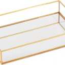 Gold Mirror Decorative Tray Jewelry Perfume Organizer Vanity Tray, Dresser Tray, Bathroom Bedroom Cosmetics Storage, Metal and Glass, Rectangular, 11.8"x7.9"x2"