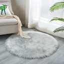round Rug Soft Shaggy Faux Fur Area Rug Luxury Plush Sheepskin Carpet for Bedroom Living Room Sofa Chair 4 x 3.9 Feet, Gradient Grey