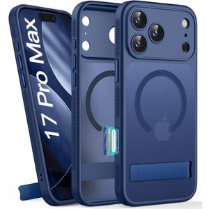 for iPhone 17 Pro Max Magnetic Case with Stand, Camera Control, Compatible with MagSafe, Full Lens Protection, Military Grade Shockproof, Translucent Men Women Slim Thin Case for 17 Promax, Blue