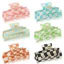Zeyune Checkered Hair Claw Clips for Women Cute Accessories 3 Inch Multicolored Rectangle Hair Barrettes Non Slip Strong Hold Accessories for Women Girl Y2k Barrettes Valentine's Day Gift Valentines