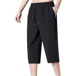 Mens Below Knee 3/4 Capri Pants Summer Quick Dry Lightweight Hiking Cargo Long Shorts Beach Yoga Trousers No Belt, M 