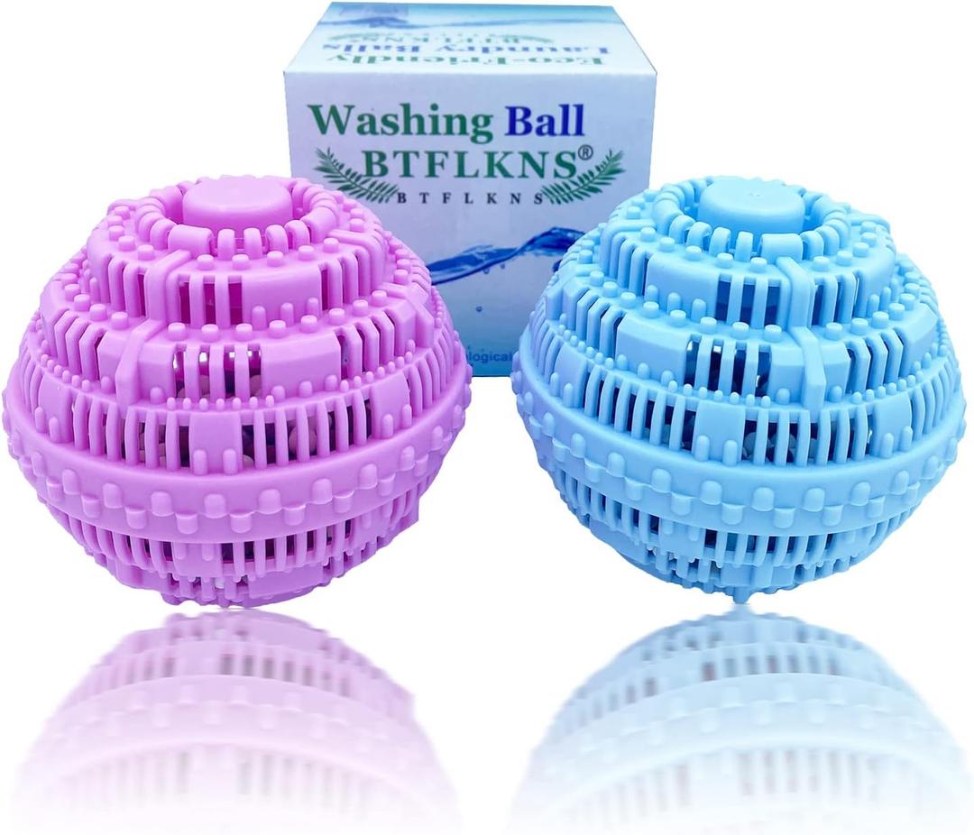 Laundry Balls Set, Eco-Friendly Super Washing Machine Laundry Ball, All Natural Washer Ball Laundry Detergent Alternative, Household Can Be Reused 2000 Washings(2pcs Balls, Pink,Blue)