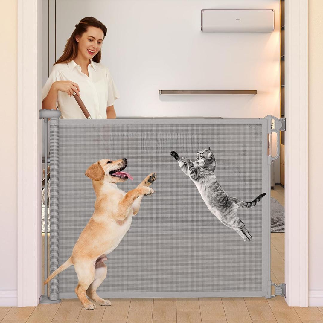 Retractable Baby Gate, Momcozy Extra Wide Mesh Baby Gates for Stairs, 41" Tall, Extends to 71" Wide, Black, Pet Dog Gate for Doorways, Stairs, Hallways, Indoor/Outdoor (Gray)