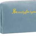 3 x Velvet Makeup Bag, Portable Zipper Make Up Pouch, Cute Small Cosmetic Bag, Flannel Toiletry Bag, Travel Storage Bag Gifts for Women Girls(Blue)