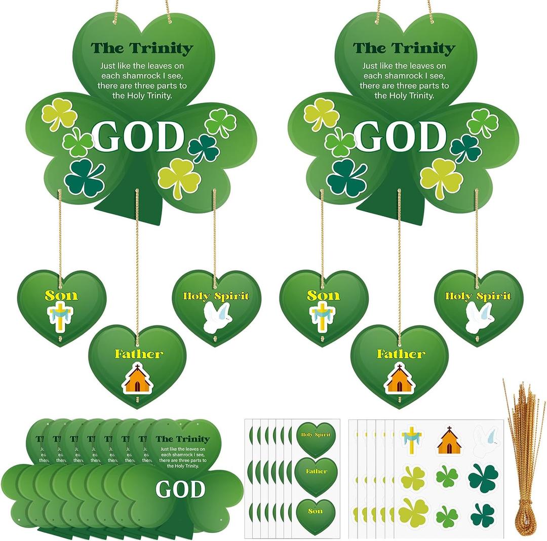 Motipuns 30 Pcs St Patrick Day Shamrock Craft Kit Color Your Own Shamrock Hanging Ornaments Saint Patty's Day Party Gift for Spring Sunday School Activity Supplies Irish Christian Home Wall Decor