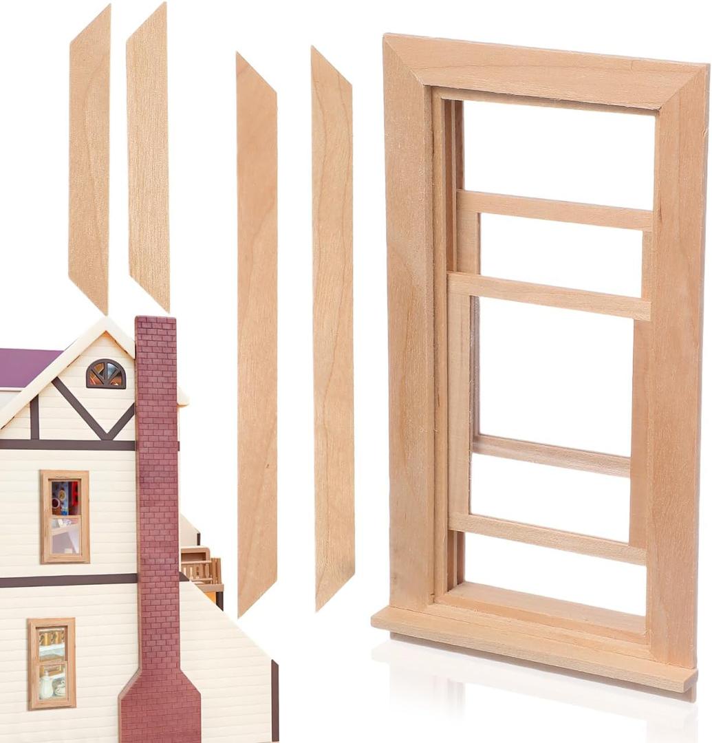 Toyvian Dollhouse Wooden Window, 1: 12 Scale Dollouse Mini Window Frame Miniature Wooden Furniture for Doll House Decoration Dollouse Accessories