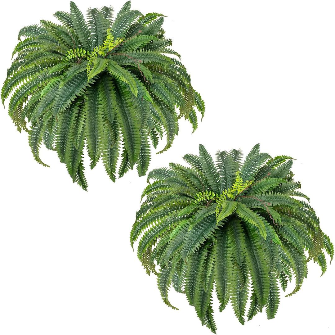 CQURE 48" Large Fake Fern Artificial Ferns for Outdoors,Set of 2 88 Fronds Realistic Artificial Boston Ferns Bush Plant for Indoor Outdoor Garden Porch Decor (Lifelike,UV Resistant,No Maintenance)