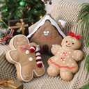 Vicenpal 3 Pcs Christmas Throw Pillows Plush Teddy Sherpa Gingerbread Men Gingerbread House Shaped Christmas Decorative Pillows for Winter Holiday Party Outdoor Bedroom Cushion Decoration