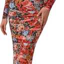 PRETTYGARDEN Women's Long Sleeve Maxi Dress 2025 Fall Ruched Bodycon Floral Mesh Formal Wedding Guest Cocktail Party Dresses (Black Multicolored Floral, S)
