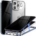 Privacy Magnetic Case for iPhone 16 Pro Max with Metal Titanium Frame Privacy Screen Protector & Camera Lens Protector, Magnetic Adsorption Double Sided Glass Case Anti Peep Anti Spy Phone Cover