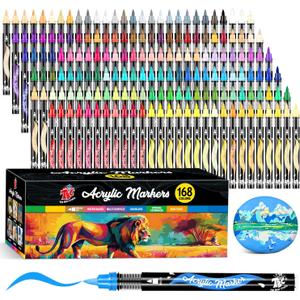 TBC The Best Crafts Acrylic Paint Markers, 168 Colors Water-Based Paint Pens for Art and Craft Projects, Multi-Surface Use on Fabric, Glass, Wood, Stone, Metal, Ceramic, Canvas, Rock