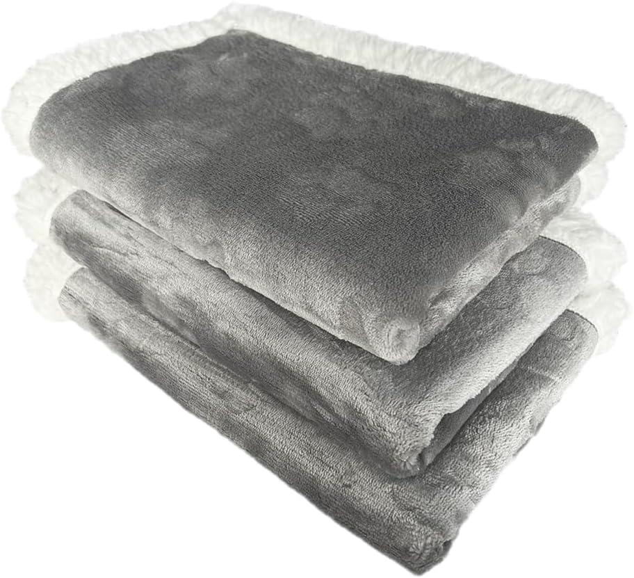 Qeils 1 Pack 3 Dog Blankets for Small Dogs - 3 pcs Waterproof Dog Blanket Washable - Soft Sherpa Fleece Puppy Blanket for Kitten Doggy, Warm Cat Blankets for Indoor Cats, 16"X23", Grey