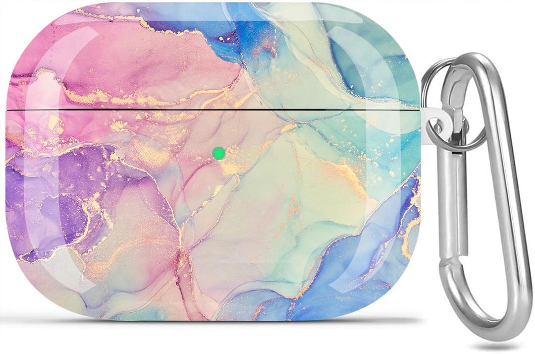 for AirPods Pro 3 Gen Case 2025, Cute Marble Print Air pods Pro 3rd Generation Protective Hard Skin Women Girl with Keychain for Apple iPod Pro 3 Gen Case, Violet Marble