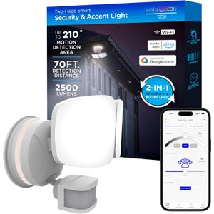 Enbrighten Vibe Smart LED Security Light, Motion Activated, Dual Head, ETL Listed, UV Resistant, 2500 Lumens, 4000K, Works with Alexa, Google Home, White, 58242