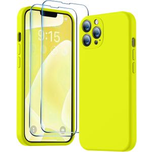 BossKiss Compatible with iPhone 13 Pro Case, Premium Silicone Upgraded [Camera Protection] [2 Screen Protectors] [Soft Anti-Scratch Microfiber Lining] Phone Case for iPhone 13 Pro 6.1'' - Neon Lemon