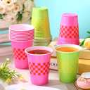 Qinyoung 30 Pcs Pink and Green Checkered Plastic Cups 16 oz Pink Orange and Green Yellow Gingham Cups Disposable for Bachelorette Wedding Birthday Pool Party Decorations Supplies