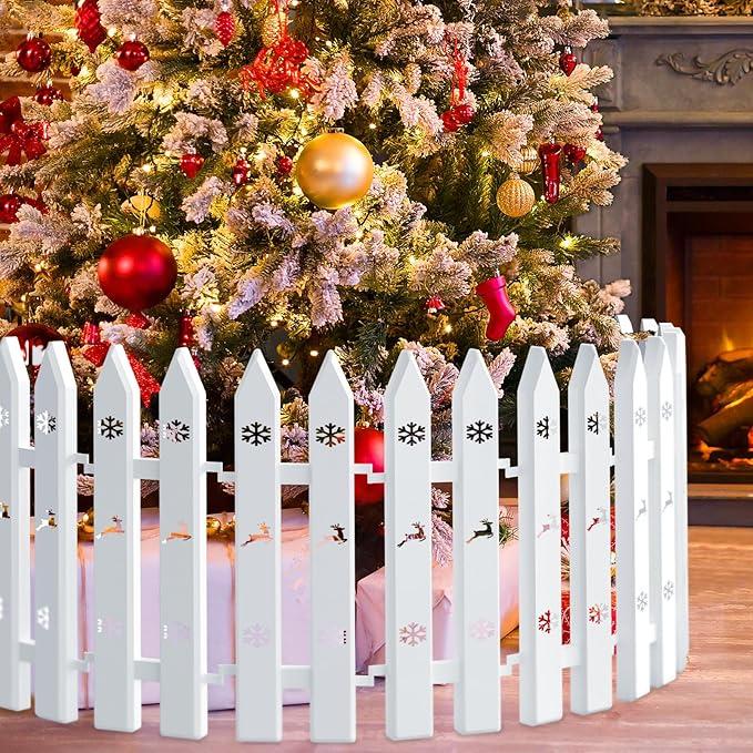 18pcs Christmas Tree Gate, 15.7 Inches Tall Christmas Tree Picket Fence for Dogs, Round Toddler Baby Proof White Gate Around Xmas Tree, Thick Plastic Reja para Arbol de Navidad Pet Cat Protector