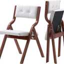 VEVOR Wooden Folding Chairs with Cushion, Set of 2, Portable Foldable Cushion Chair with Wooden Frame, Modern Padded Dining Chair for Kitchen, Office, Wedding, Party, Dining Room, Easy Assembly, White (Walnut+beige)