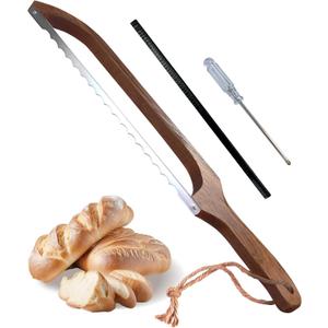 Sourdough Bread Knife for Slicing, Wooden Bread Slicer Bow Saw Cutter for Homemade Easy Cutting,Sourdough Knives Baking Supplies (Dark Brown)