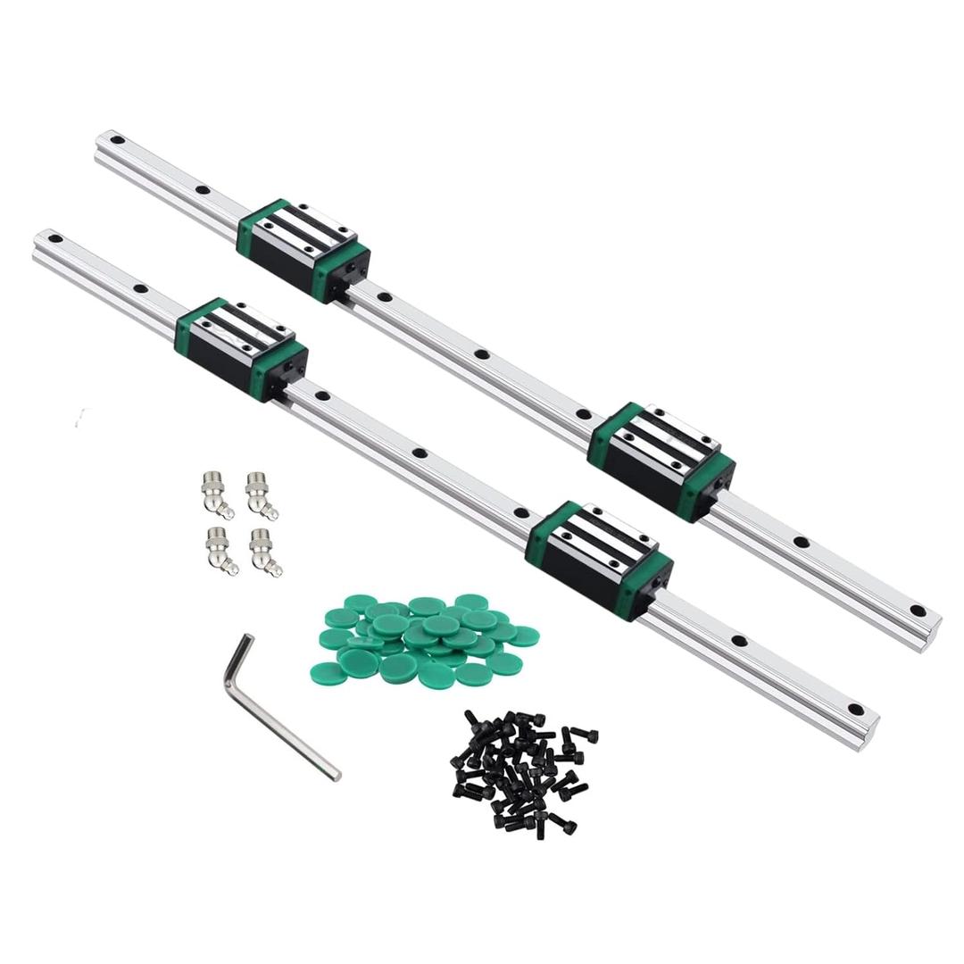 Linear Guide Rail Set of 2 HGR20 400mm Linear Slide Rail 4PCS HGH20CA Carriage with Wrench, Plastic Dust Cap, Head Screw Slider Block CNC Kit for DIY CNC Routers Lathes Mills 3D Printer