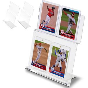 Tapeera 3-Pack Acrylic Tabletop Card Holder Display Holds 12 Cards - Trading Card Slab Display for Graded Cards Magnetic Cards & Toploader - Sports Card Display Case for Baseball Basketball Football