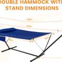 Lazy Daze Double Hammock with Stand, Balance Straps & Carry Bag for Outside, 2 Person Quilted Hammock with Hardwood Spreader Bar and Stand, Pillow, 450lbs Capacity, Tool-Free Assembly, Navy Blue
